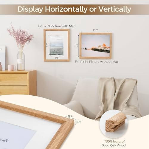 Fun Memories 11x14 Oak Picture Frame for Wall, 11x14 Frame with Matted to 8x10, Solid Wood Picture Frames for Wall Art Photo and Prints (Beige, 3 Pack)