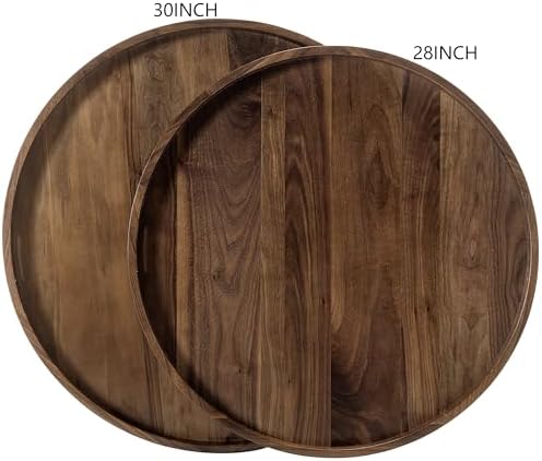 30" Round Extra Jumbo Black Walnut Wood Ottoman Tray with Handle