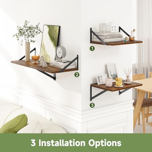Heimlove 16W x 12D Deep Floating Shelves Set of 4 Rustic Brown