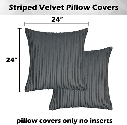 Kevin Textile Striped Corduroy 24”x24” Pillow Covers 2 Pack, Dark Grey