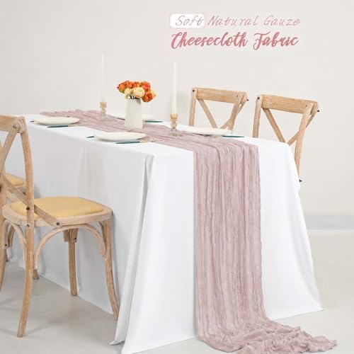 10 Pack Dusty Pink Cheesecloth Table Runner Long,21.5 x 120 Inch