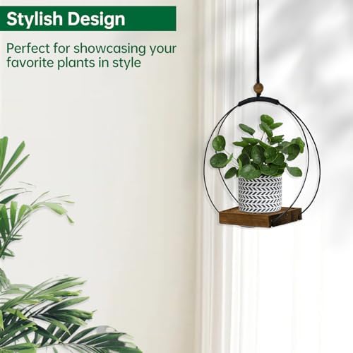 hismocal 4 Pack Hanging Planters for Indoor Plants,Plant Hanger with Sturdy Wood Base,Modern Boho Macrame Plant Hanger,Wall Ceiling Window Stands(Plants/Pots Not Included)