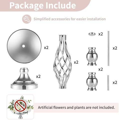 NUPTIO Silver Centerpiece Stand for Table, Twist Style , 20.5" Tall, 2 Pcs