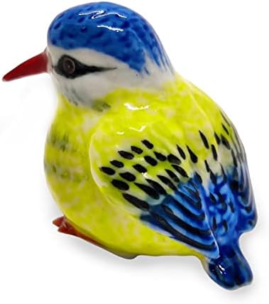 WitnyStore Tiny 1½" Yellow Blue Red Sitting Kingfisher Bird Figurine - Miniature Hand Made Painted Ceramic Birds Aves Colorful Porcelain Feathered Animal Cute Decorative Collectible Figure Décor Gifts
