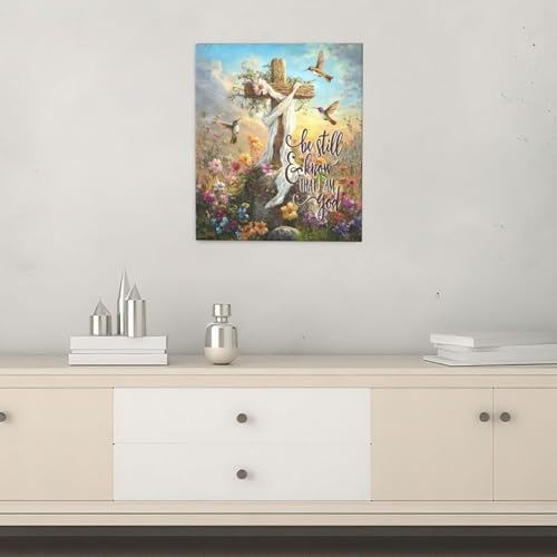 Crekviy Cross Christian Decor Wall Art Religious Pictures Canvas Prints Painting Church Artwork Faith Bible Verse Decoration Gifts for Bathroom Bedroom Living Room Framed 20"x24"