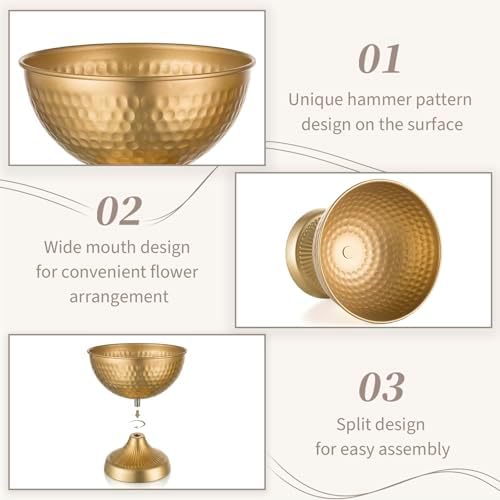 Sziqiqi Gold Urn Vase for Flowers, Wedding Table Compote Vase, 5.9in, 10Pcs | Hammered Vintage Urn Vase, Wedding Table Decoration Centrepieces Set, For Artificial Flowers,Party, Home Decor, Anniversary