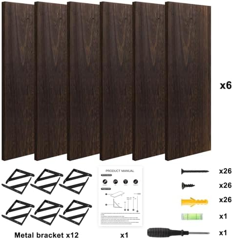 YGEOMER 16.5in Floating Shelves for Wall Home Decor, Wood, Brown, Set of 6