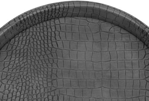 HofferRuffer Faux Leather Round Serving Tray, Vegan Croco Leather Decorative Tray, Food Tray for Storage Drinks, Snack & Cosmetics, Dia.12'' x 1.6'' (Dark Grey)