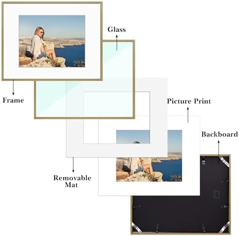 Frametory 12 Pack 11x14 Aluminum Frame with Mat for 8x10 Photo, Gold
