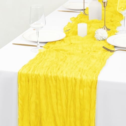 20 Pack Yellow Cheesecloth Table Runner 10Ft Boho Gauze Long Romantic Sheer Fabric for Wedding Party Bridal Shower