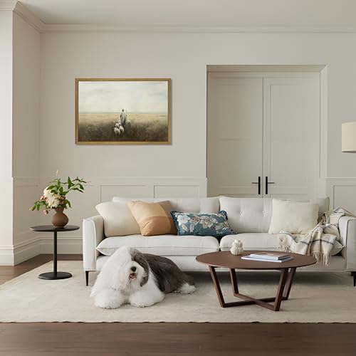 Wood Framed Jesus Wall Art, Christian Canvas Wall Decor, Jesus Leaves the 99 Sheep Poster Print Picture, Lost Lamb Religious Artwork Oil Painting for Living Prayer Room Bedroom 24x36 inch