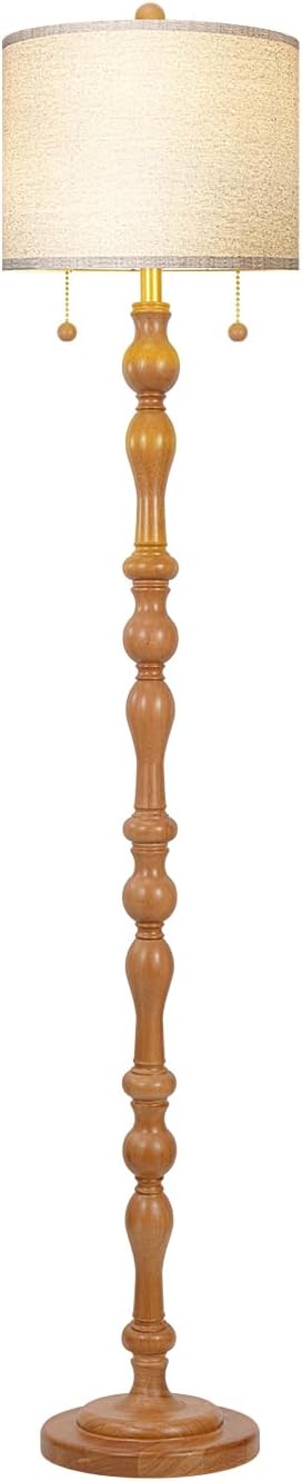 Scenekoy 65.5" Natural Solid Wood Floor Lamp with Pull Chains Dual Switch