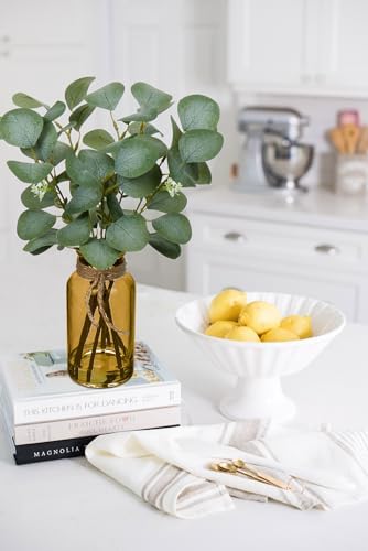 Artificial Eucalyptus Stems Fake Plants in Glass Vase with Faux Water