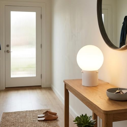 Somniferous Modern White Table Lamp with Frosted Glass Globe Shade, E26 Base, Includes 7W LED Bulb, Small Bedside Desk Lamp for Bedroom, Living Room, Nightstand, Office