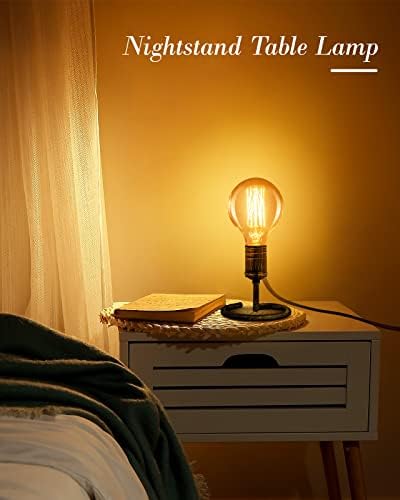 Bedside Table Lamp for Bedroom, 2PCS Small Industrial Desk Light Base E26/E27, Vintage Lamp Holder with Plug in Cord On/Off Switch, Cute Nightstand Lamps for Living Room, Office Kid Reading(NO Bulb)