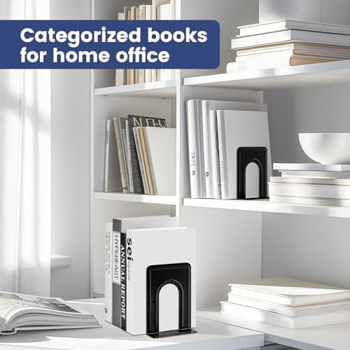 HappyHapi 7 Pairs Book Ends, Heavy Duty Bookends for Shelves, Black