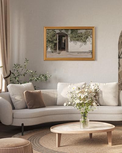 WHASAYART Gold Framed Vintage Wall Art Vineman Climbing The Walls Farmhouse Wall Decor Opening Door Oil Painting Picture Canvas Print Art Home Decor Aesthetic for Bedroom Bathroom Office 16x24in