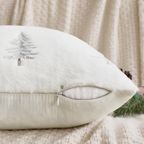 MIULEE Christmas Decorative Faux Fur Pillow Covers 18x18 Inch White Gold