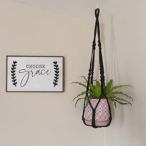 Mkono Macrame Plant Hanger Indoor 35 Inch Hanging Planter Basket Black 2Pc