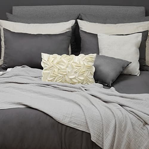 KINGROSE 3D Flower Throw Pillow Cover Decorative Cushion Cover Soft Pillow Case for Sofa Couch Bedroom Home Decor 12 x 20 Inches Cream