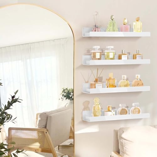 4 Pack 15 Inch White Acrylic Floating Wall Shelves, Kids Bookshelf