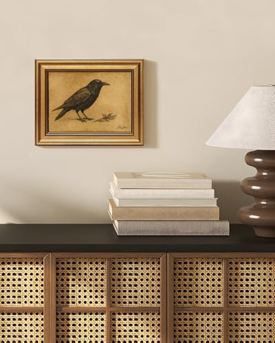 WHASAYART Gold Framed Wall Art for Living Room, Crow Painting Prints, Vintage Animal Wall Decor for Kitchen, Gothic Canvas Bedroom Pictures Artwork for Bathroom Hallway Black Crow 10L x 8W