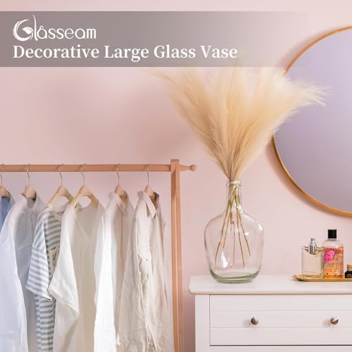 Glasseam Glass Jug Vase, 12in Large Clear Vases for Decor, Farmhouse Tall Floor Vase for Pampas Grass, Decorative Big Bottle Jar for Flowers Living Room Decorations Table Centerpieces