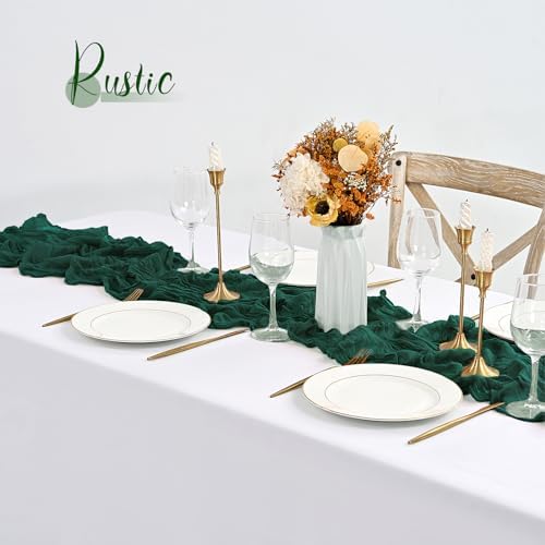 30 Pack Emerald Green Table Runner 10Ft Cheesecloth Table Runner Long Boho Cheese Cloth Table Runners Romantic Sheer Fabric Gauze Table Runners for Wedding Party Bridal Shower
