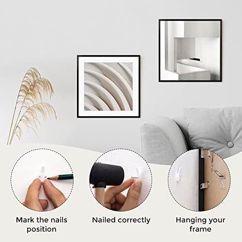 12x12 Metal Picture Frame with 8x8 Mat, Brushed Aluminum Finish, Attached Hanging Hardware, and Tempered Glass Front - Versatile Vertical or Horizontal Wall Display Frames Set of 1 - Black