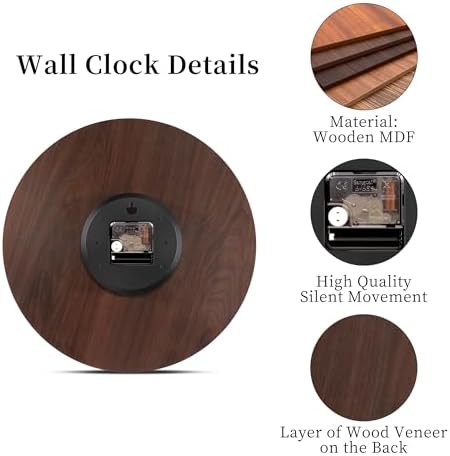 VIKMARI 14in Pink Wooden Wall Clock Roman Numerals Battery Operated Silent