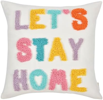 Boho Pillow Covers 18 * 18 Inch Handcrafted Loop Yarn Lettering