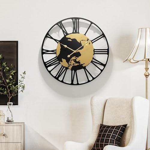 Large Wall Clocks for Living Room Decor,World Map Large Round Wall Clock 30 Inches Or Larger Clock for Office/Living Room/Kitchen/Dining Room Decor