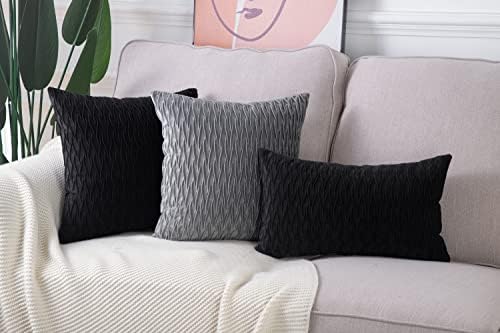 MADIZZ Set of 2 Super Soft Velvet Decorative Throw Pillow Covers 26x26 inch Black Square with Texture Luxury Style Cushion Case European Pillow Shell for Sofa Bedroom