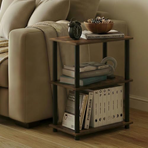 Furinno Turn-N-Tube Storage Shelves, 3-Tier Open Frame Book Shelf, Standing Corner Shelf, Toolless Open Shelves, for Organization and Storage, Living Room, Garage, Home Office, Amber Pine