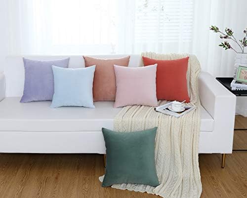 Jeneoo Set of 2 Comfy Soft Velvet Throw Pillow Covers for Sofa Couch, Decorative Solid Square Cushion Cases for Bedroom Car (18 x 18 Inches, Lavender Blue)