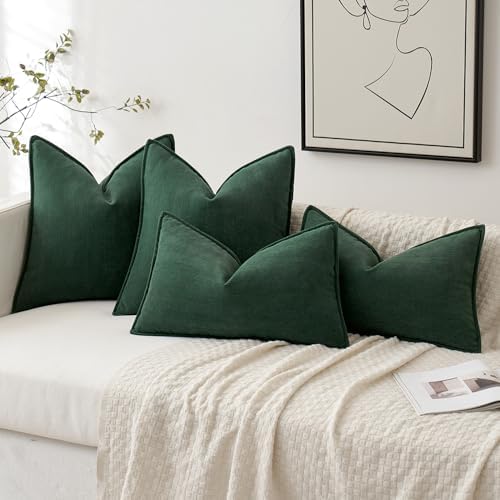 MIULEE Pack of 2 Green Euro Shams Chenille Pillow Covers 22x22 Inch