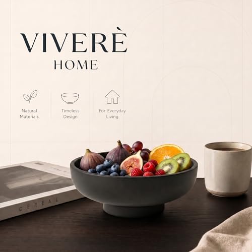 12" Concrete Extra Large Fruit bowl for Kitchen Counter, Coffee Table Decor, Decorative Key Bowl, Home Décor Accents, Kitchen Counter Decor Black