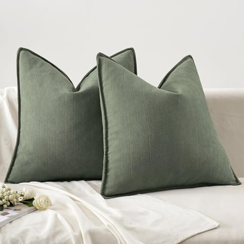 MIULEE Pack of 2 Army Green Euro Shams Chenille Pillow Covers 24x24 Inch