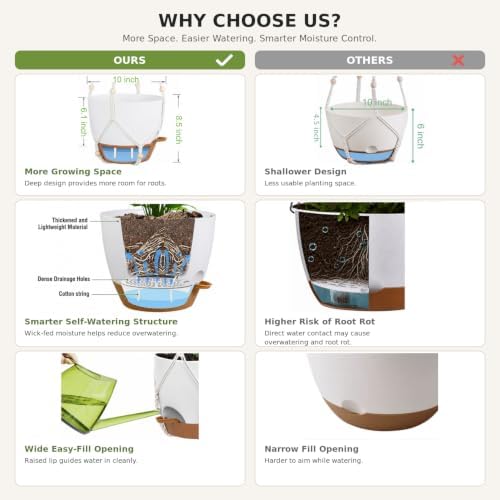 3 Pack Self Watering Hanging Planters for Indoor Plants Large 10/8/7 Inch