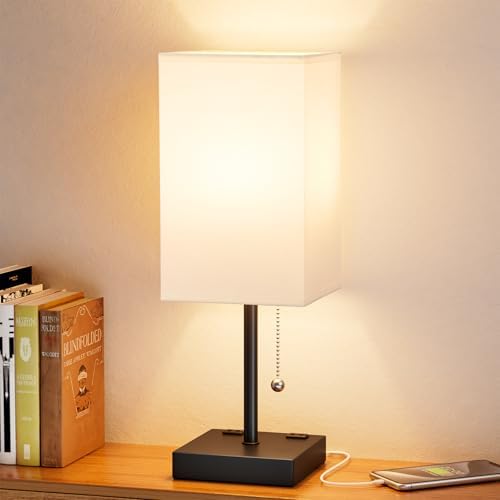 Bedside Lamp for Bedroom - 3 Color Temperatures, USB A+C, 2 AC Outlets