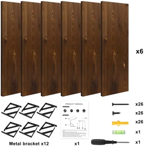 YGEOMER 16.5in Floating Shelves for Wall, Dark Carbonized Pine Set of 6