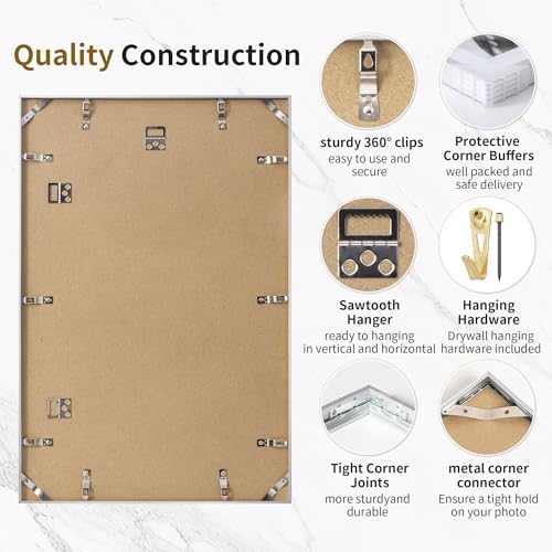 Fun Memories 20x26 Picture Frame, 20 x 26 Metal Poster Frame with Mat for 14x22 Photo - HD Tempered Glass - Vertical and Horizontal Display-1 Pack - Silver