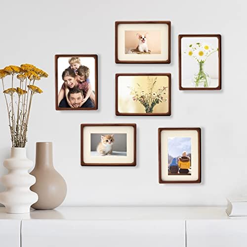 6x8 Picture Frame with 4x6 Mat - Rustic Farmhouse Walnut Wood Frame, Wall & Tabletop Display for Gallery Wall & Vintage Decor (6x8,Walnut)