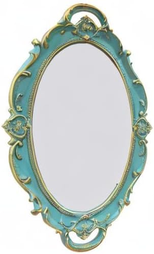 Oval Vintage Decorative Mirror Tray, Jewelry Dresser Organizer Tray, Cosmetics Makeup Storage Organizer, Serving Tray (9.8”x 14.6”) Blue