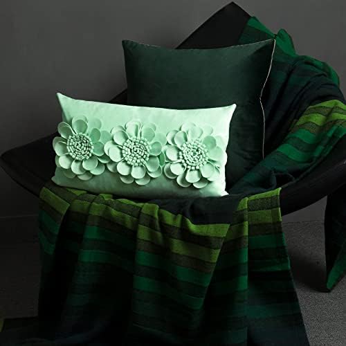 JWH 3D Flower Throw Pillow Cover Velvet Mint Green 12x20 Inches