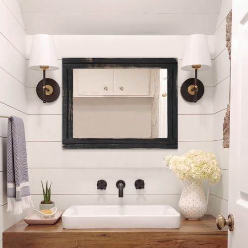 AAZZKANG Wall Mounted Mirror Small Rectangular Retro Mirrors with Wood Frame for Bedroom Living Room Bathroom Entryway Large 20"x16"