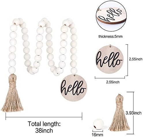 Meplait Hello Wooden Bead Garland, 38in Decorative Beads Home Decor
