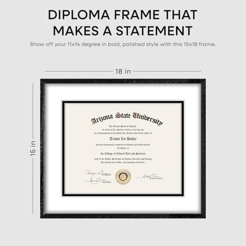 Homeforia 15x18 White Oak Diploma Frame, High-End Wood, 11x14 Mat, Glass