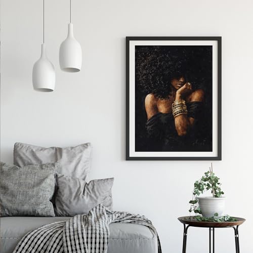 Black Woman Canvas Wall Art Abstract Girl Portrait Poster, 16"x24" Unframed | Fashion Black Girl Wall Art, Trendy African American Sexy Women Canvas Poster, Afro Artwork for Living Room Bedroom Decor