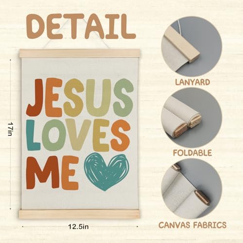 SereneHanctuary Christian Kids Wall Art, Bible Verses Wall Decor,Jesus Loves Me Poster Hanger Frame for Bedroom Nursery Kids Toddler Room Decor,12X16Inches